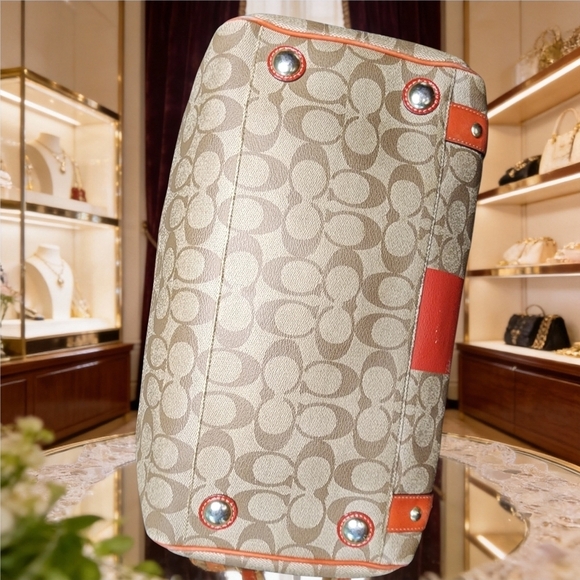 Coach Heritage Strip XL ZIP Satchel With Cherry Charm - Picture 6 of 16